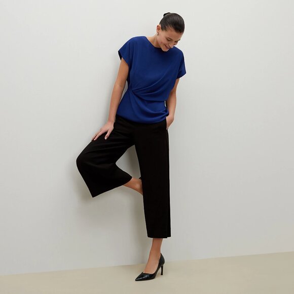 MM LaFleur Nejvi starry night blue draped cap sleeve Soft Wave blouse - Picture 1 of 8